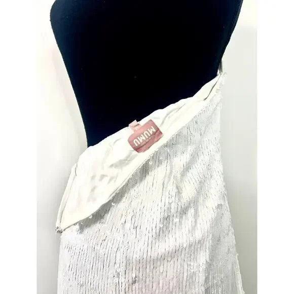 Show Me Your Mumu Samba Mini White Liquid Sequin Dress Medium - Picture 2 of 7
